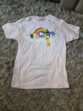 Hello Kitty Pastel Pink Short-Sleeve Tee with Rainbow Character Graphic